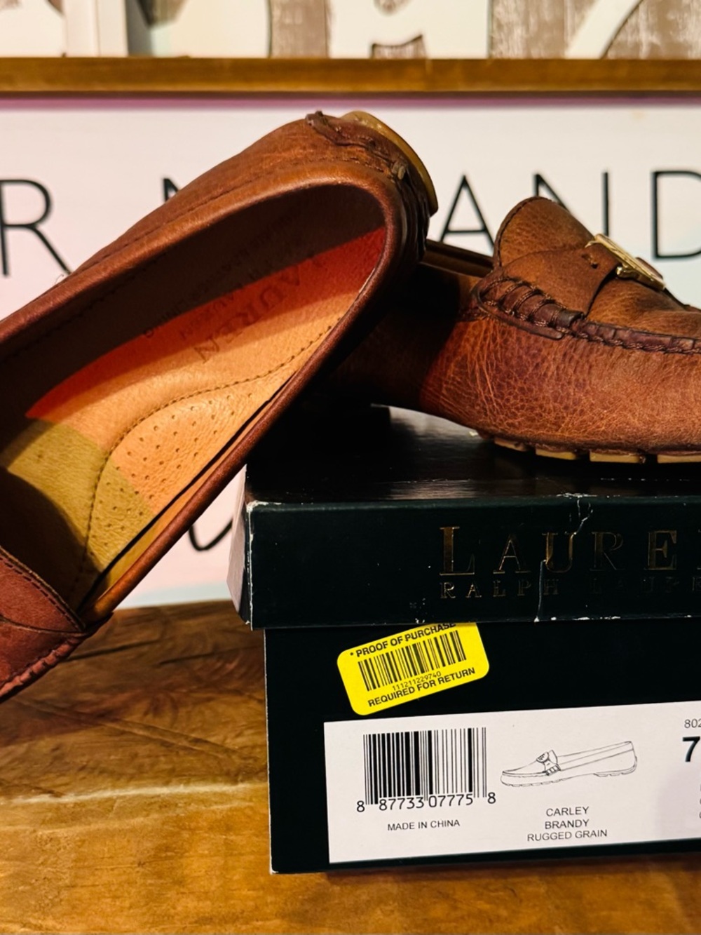 Women’s - Ralph Lauren Carley Brandy Brown Leather Slip-Ons